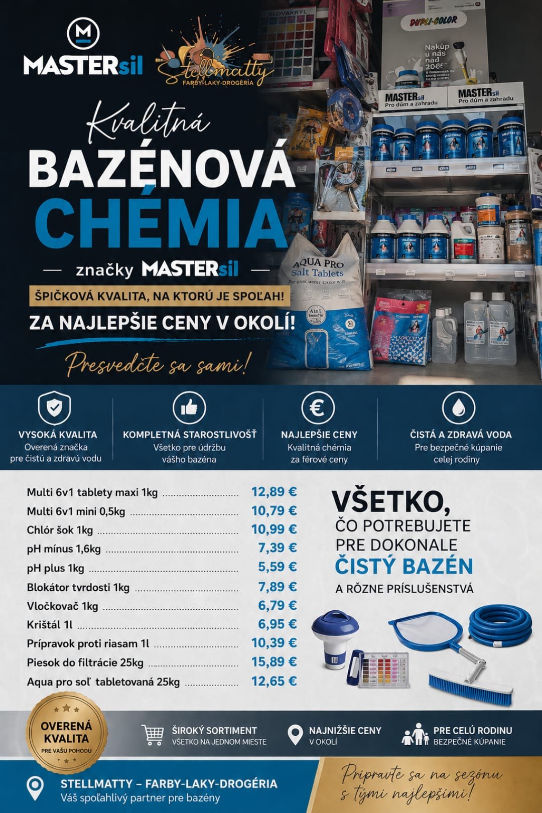 Bazénová chémia MASTERsil v predajni Stellmatty